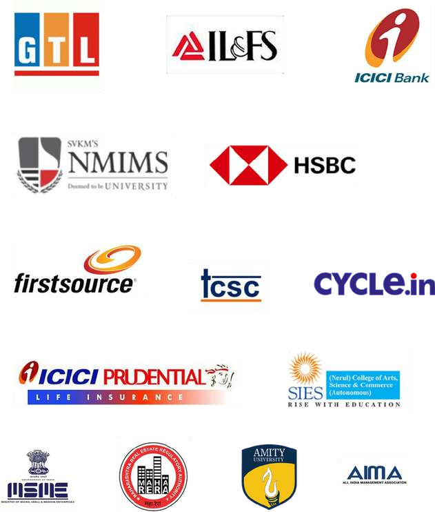 TTS clients including GTL, IL&FS, ICICI Bank, NMIMS, HSBC, Firstsource, TCSC, CYCLE.in, ICICI Prudential, SIES, MSME, MahaRERA, Amity University, AIMA